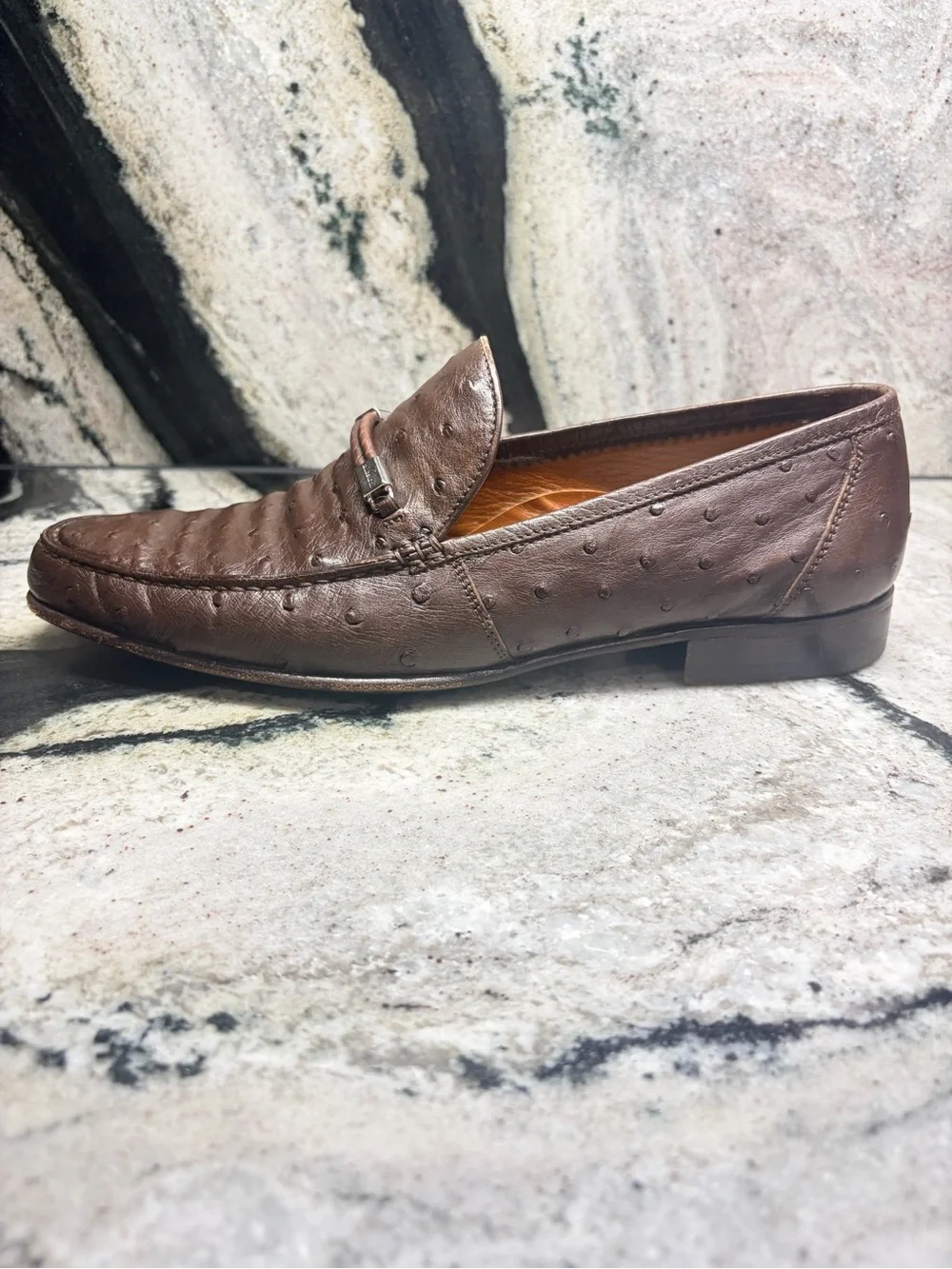 A. Testoni Brown Genuine Ostrich Leather Loafers Italy UK 8 G US ~9.5
